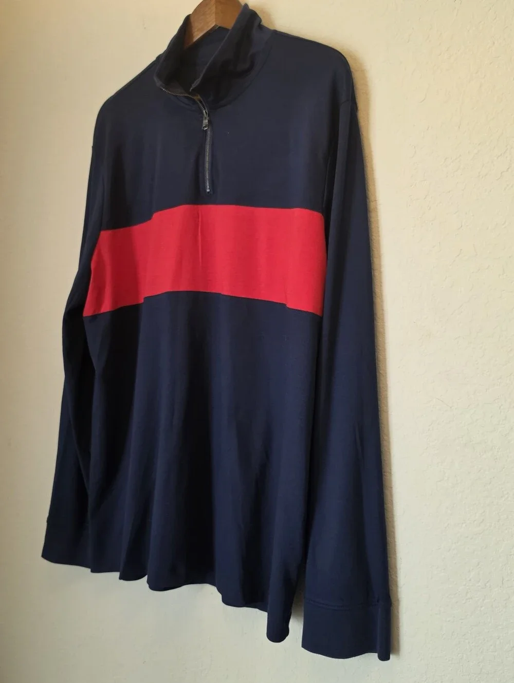 Banana Republic Luxury Touch 1/4 Zip‎ Mens XL Navy Blue Red Colorblock Nautical